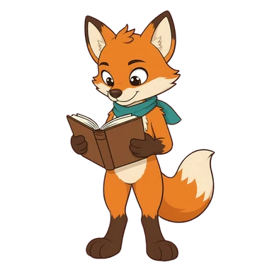 The same fox, reading a book