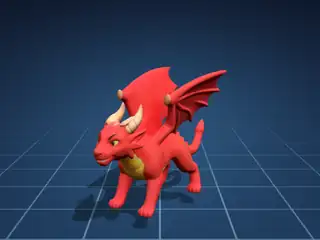 A red 3D dragon turning while it idles, walks, attacks and flaps its wings