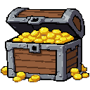 Flux 2 Klein: a wooden treasure chest full of gold coins (pixel art item)