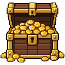 GPT-Image 2.5: a wooden treasure chest full of gold coins (pixel art item)