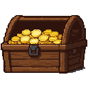 Seedream 5 Flash: a wooden treasure chest full of gold coins (pixel art item)