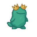 Retro Diffusion: a slime monster wearing a tiny golden crown (creature)