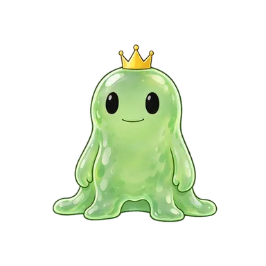 Seedream 5 Flash: a slime monster wearing a tiny golden crown (creature)