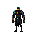 Flux Juggernaut: a cyberpunk birdman warrior, full body (pixel art character)