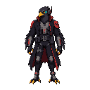 GPT-Image 2.5: a cyberpunk birdman warrior, full body (pixel art character)