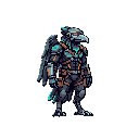 Nano Banana 2.1: a cyberpunk birdman warrior, full body (pixel art character)