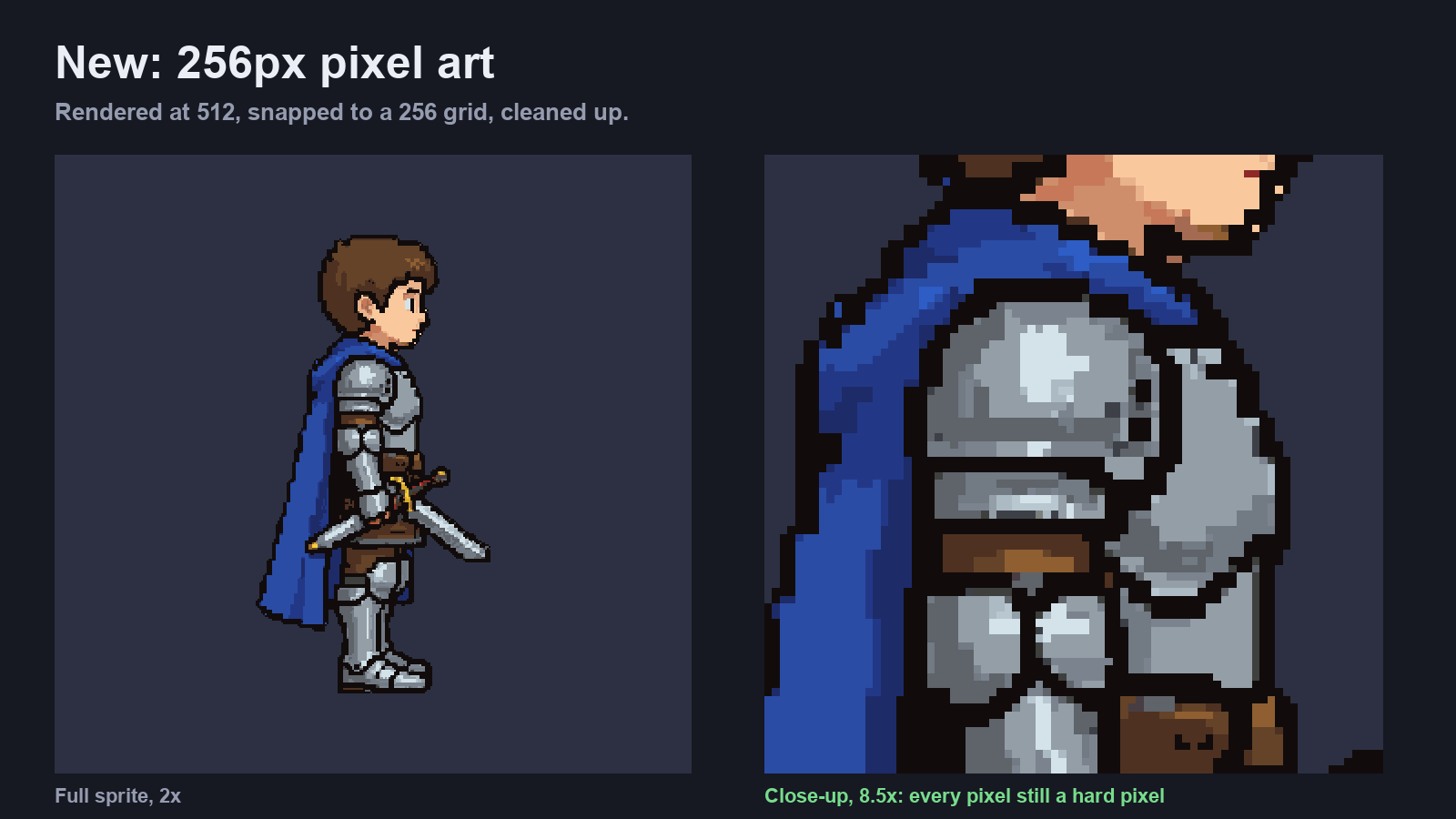 A 256 px pixel art knight