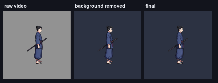 A samurai slash animation at each stage of the clean-up
