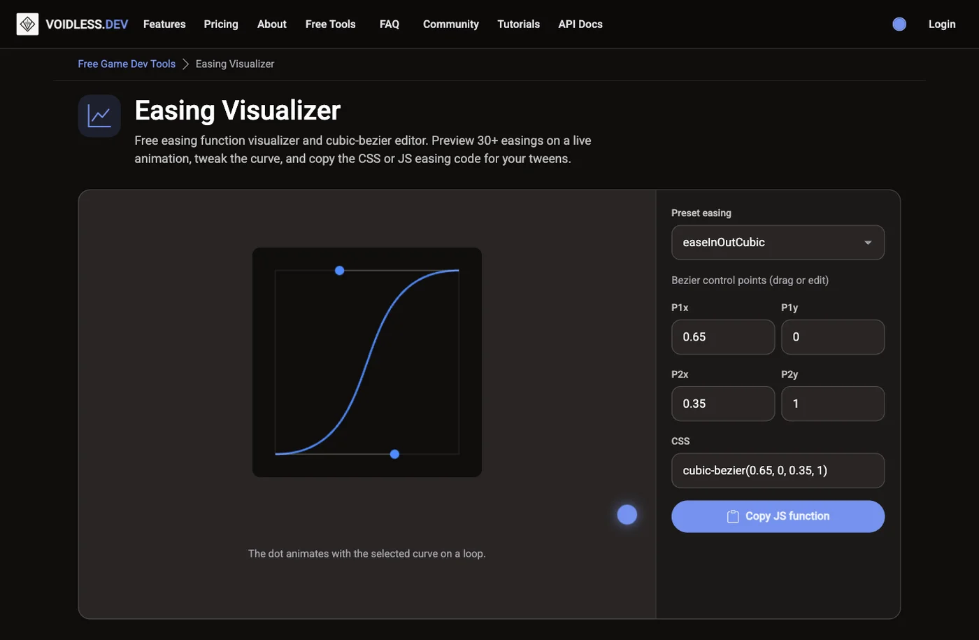 An ease-in-out cubic-bezier curve with its two control points